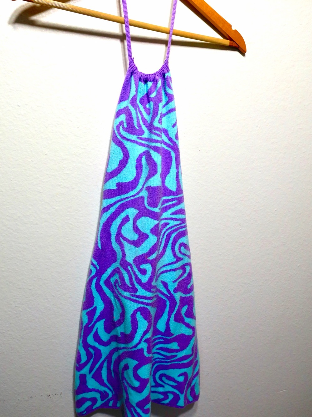 Vintage Motel Purple Turquoise Swirl Halter Mini Dress Y2K S